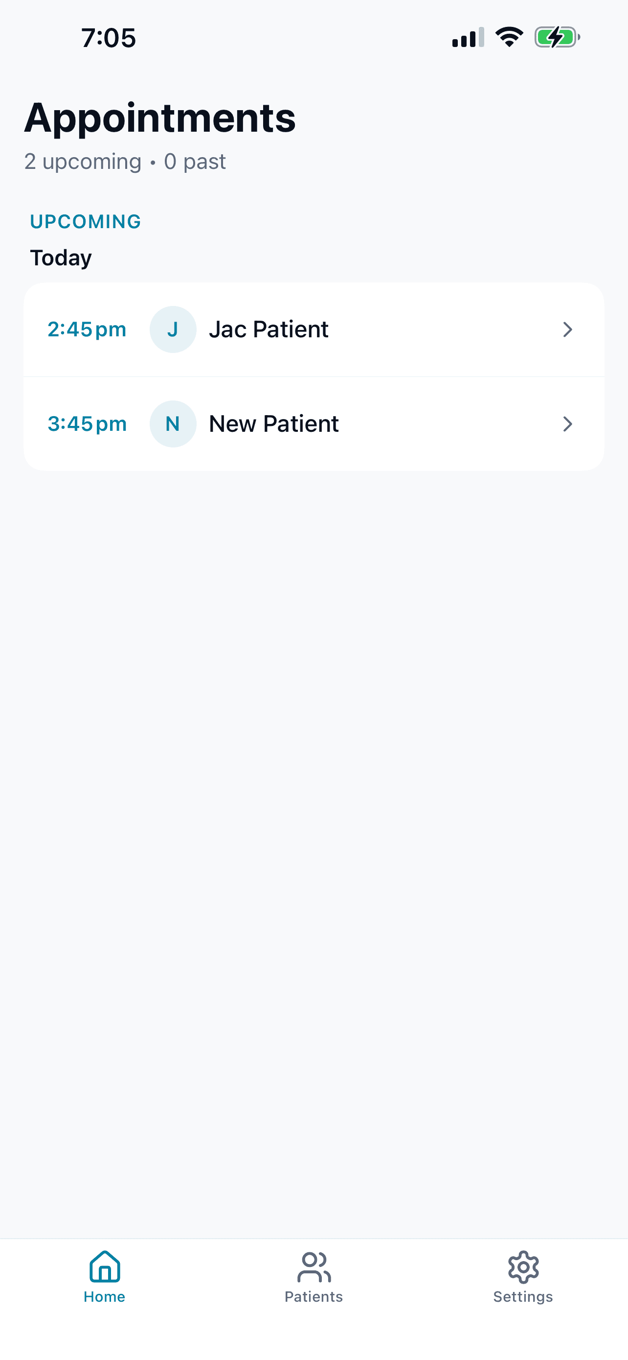 Today's appointments synced from Cliniko